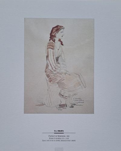 Léonard Foujita (d’après) - Portrait de Mariowara - Impression d’art, signée et datée 2