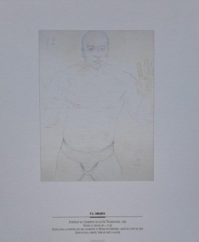 Léonard Foujita (d’après) - Portrait du champion de lutte Tochigiyama - Impression d’art, signée 2