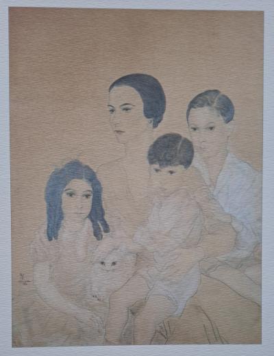 Léonard Foujita (d’après) - Portrait d'une famille - Impression d’art, signée et datée 2