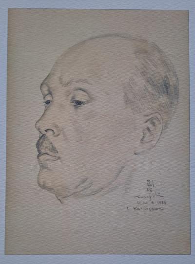 Léonard Foujita (d’après) - Portrait d’homme - Impression d’art, signée et datée 2