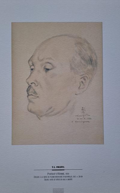 Léonard Foujita (d’après) - Portrait d’homme - Impression d’art, signée et datée 2