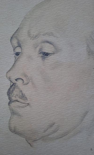 Léonard Foujita (d’après) - Portrait d’homme - Impression d’art, signée et datée 2