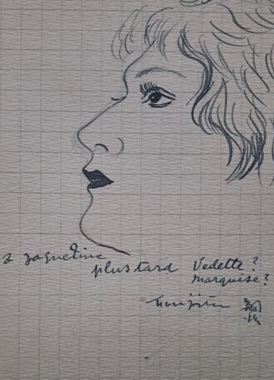 Léonard Foujita (d’après) - Profil de Jacqueline - Impression d’art, signée 2