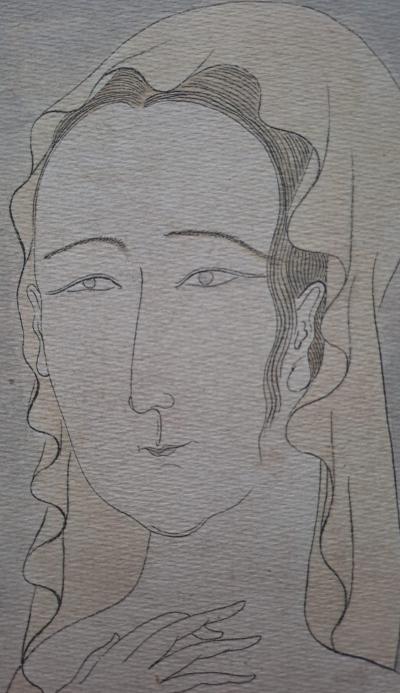 Léonard Foujita (after) - Virgin with Veil - Art print, signed 2