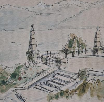 Léonard Foujita (d’après) - Darsena, vue du lac Majeur - Impression d’art, signée et datée 2