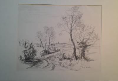 Jean Frélaut - Paysage de campagne - Dessin 2