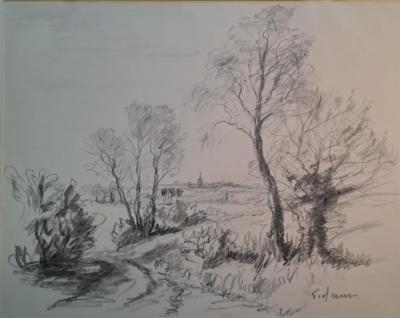 Jean Frélaut - Paysage de campagne - Dessin 2