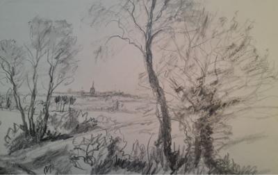 Jean Frélaut - Paysage de campagne - Dessin 2