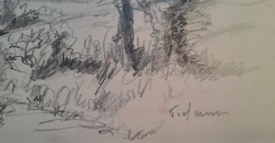 Jean Frélaut - Paysage de campagne - Dessin 2