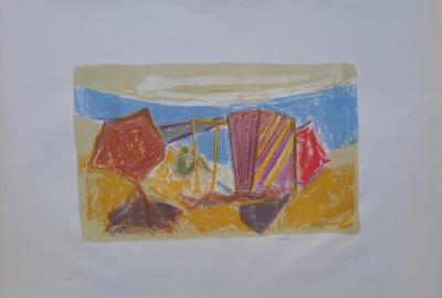Jean Marzelle - Sur la plage - Lithographie signée et numérotée au crayon 2