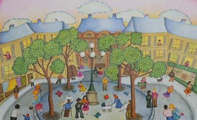 Valérie HERMANT - La fête du village - Lithographie signée et numérotée 2