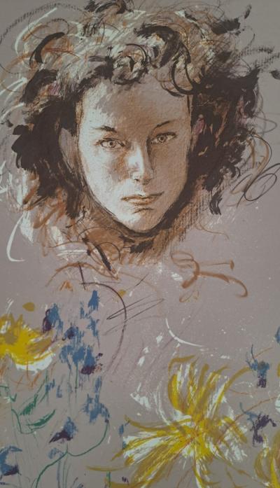Jacques Pecnard - Jeune fille aux fleurs, 1991 - Lithographie originale, signée et numérotée 2