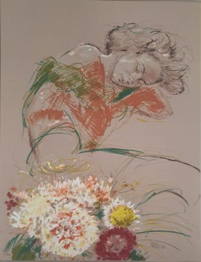 Jacques Pecnard - Jeune fille endormie et le bouquet, 1991 - Lithographie originale, signée et numérotée 2