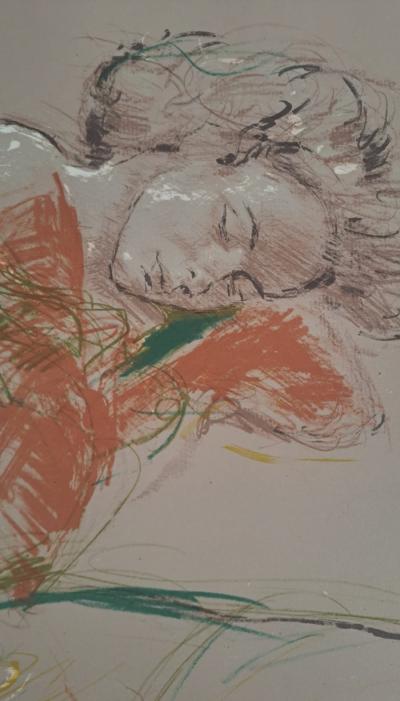 Jacques Pecnard - Jeune fille endormie et le bouquet, 1991 - Lithographie originale, signée et numérotée 2