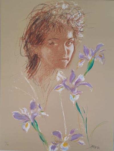 Jacques Pecnard - Sleeping Girl and Irises, 1991 - Original lithograph, signed and numbered 2