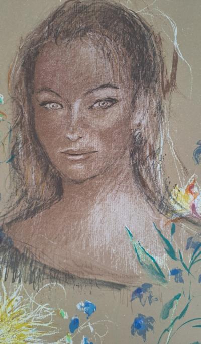 Jacques Pecnard - Jeune fille au bouquet jaune, 1991 - Lithographie originale, signée et numérotée 2