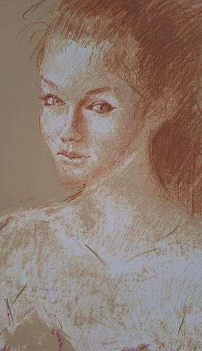 Jacques Pecnard - Jeune fille et le bouquet d’immortelles, 1991 - Lithographie originale, signée et numérotée 2