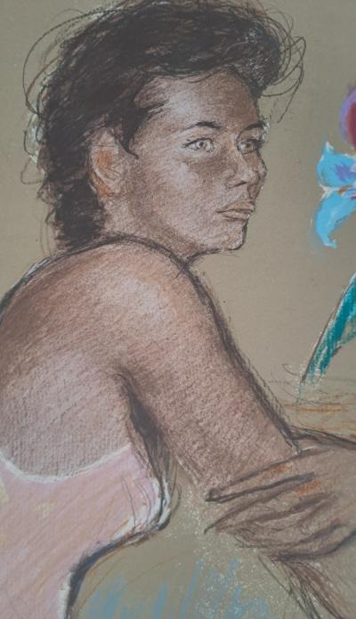 Jacques Pecnard - Jeune fille et les iris, 1991 - Lithographie originale, signée et numérotée 2