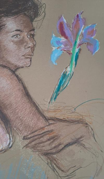 Jacques Pecnard - Jeune fille et les iris, 1991 - Lithographie originale, signée et numérotée 2