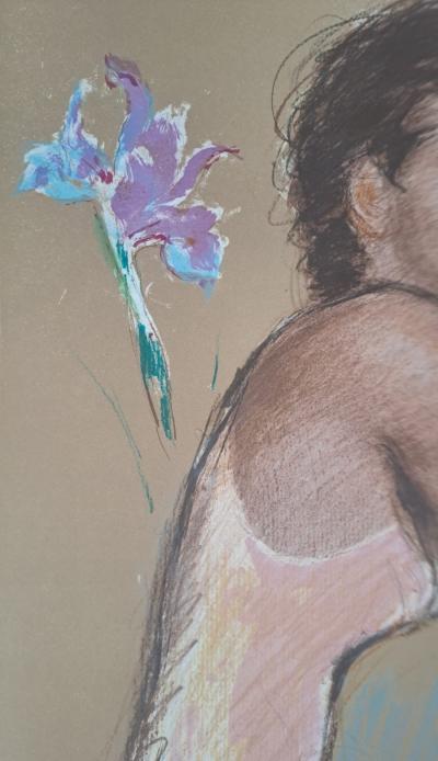 Jacques Pecnard - Jeune fille et les iris, 1991 - Lithographie originale, signée et numérotée 2