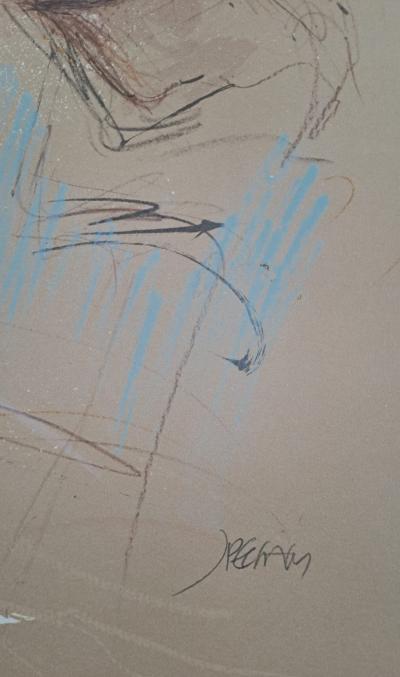 Jacques Pecnard - Jeune fille et les iris, 1991 - Lithographie originale, signée et numérotée 2