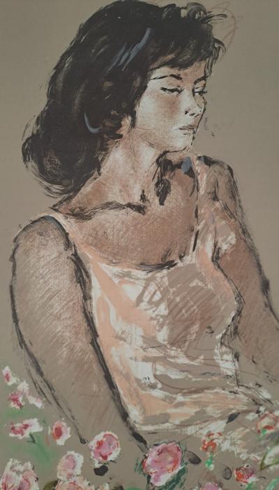 Jacques Pecnard - Jeune fille au milieu des roses, 1991 - Lithographie originale, signée et numérotée 2