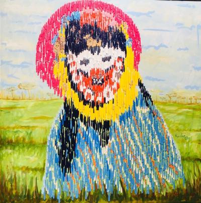 Romulus - Masque guéré, 2022 - Acrylique et colle sur toile