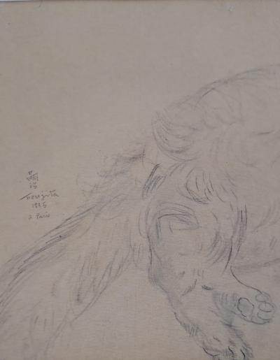 Léonard Foujita (d’après) - Chat couché - Impression d’art, signée 2