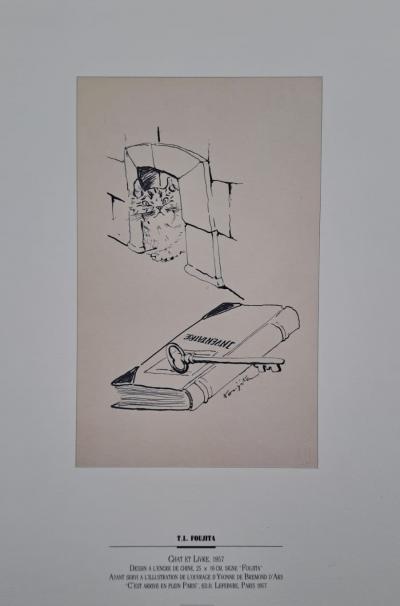 Léonard Foujita (d’après) - Chat et livre - Impression d’art, signée 2