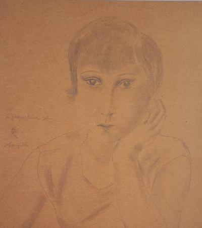 Léonard Foujita (after) - Portrait of Jacqueline - Art print, signed 2