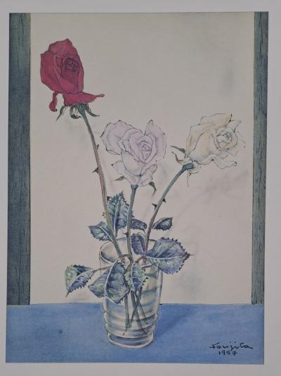 Léonard Foujita (d’après) - Trois roses dans le vase - Impression d’art, signée 2