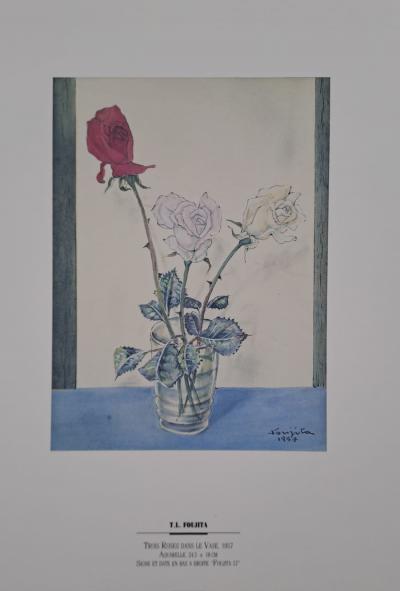 Léonard Foujita (d’après) - Trois roses dans le vase - Impression d’art, signée 2