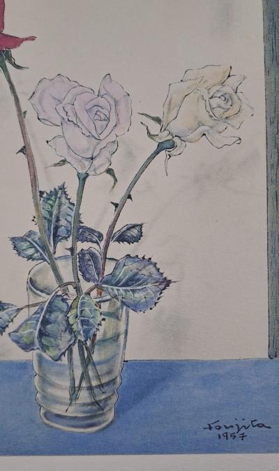 Léonard Foujita (d’après) - Trois roses dans le vase - Impression d’art, signée 2