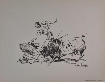 Roberto Domingo y Fallola - Villalta en un pase de muleta - Gravure signée