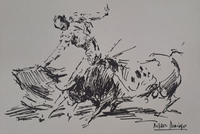 Roberto Domingo y Fallola - Villalta en un pase de muleta - Gravure signée 2