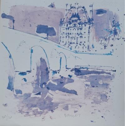 Jean-Paul Brusset - Le Pont Royal et le Louvre - Lithographie originale signée et numérotée par l’artiste 2