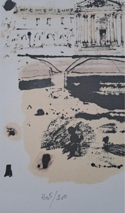 Jean-Paul Brusset - Le Pont Royal et le Louvre - Lithographie originale signée et numérotée par l’artiste 2