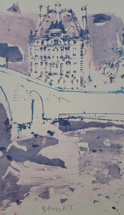 Jean-Paul Brusset - Le Pont Royal et le Louvre - Lithographie originale signée et numérotée par l’artiste 2