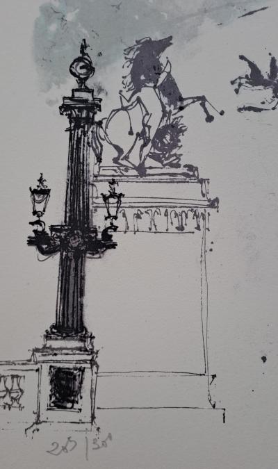 Jean-Paul Brusset - Les Champs Elysées, Chevaux de Marly et l’Arc du Triomphe de l’Etoile - Lithographie originale signée et numérotée par l’artiste 2