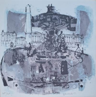 Jean-Paul Brusset - Place de la Concorde, the Church of the Madeleine and the Rue Royale - Original lithograph signed and numbered by the artist 2