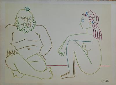 Pablo Picasso - La fille nue et le sage, 1954 - Lithographie 2