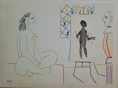 Pablo Picasso - Le peintre et son modèle masqués, 1954 - Lithographie 2