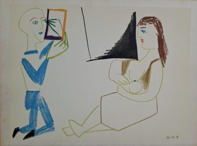 Pablo Picasso - La mère et l’homme au cadre, 1954 - Lithographie 2