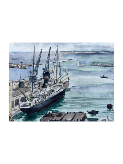 Jean-Eugène Bersier - Le port d’Alger sous les nuages  - Aquarelle sur papier singée 2