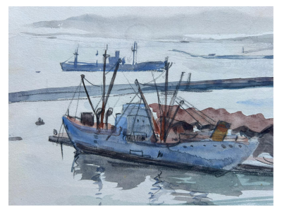Jean-Eugène Bersier - Le port d’Alger - Aquarelle sur papier singée 2