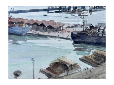 Jean-Eugène Bersier - Le port d’Alger - Aquarelle sur papier singée 2