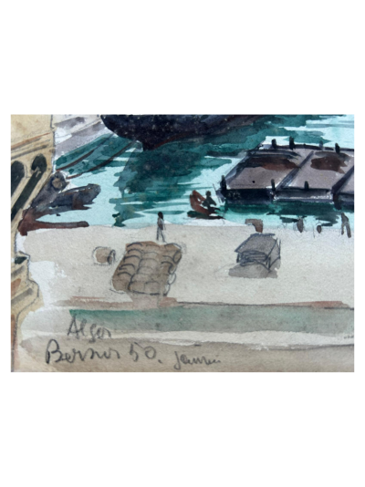 Jean-Eugène Bersier - Le port d’Alger sous les nuages  - Aquarelle sur papier singée 2