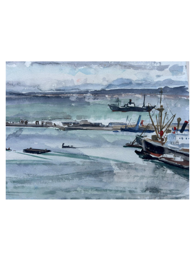 Jean-Eugène Bersier - Le port d’Alger sous les nuages  - Aquarelle sur papier singée 2