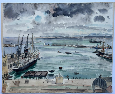 Jean-Eugène Bersier - Le port d’Alger sous les nuages  - Aquarelle sur papier singée 2