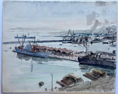 Jean-Eugène Bersier - Le port d’Alger - Aquarelle sur papier singée 2